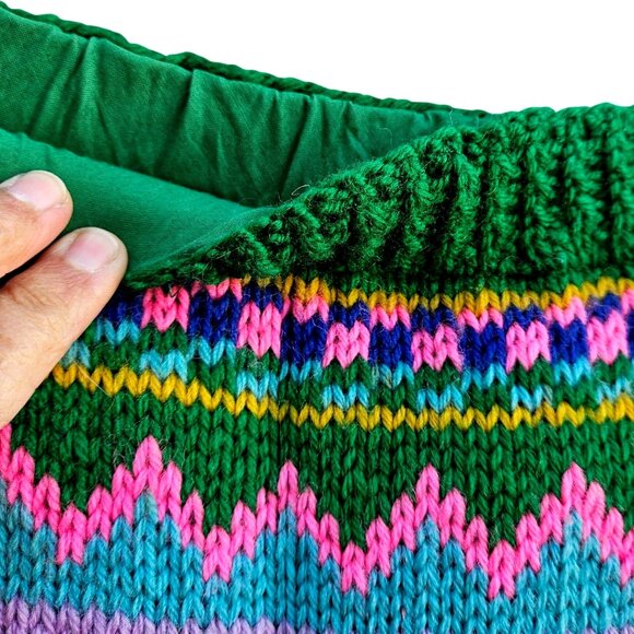 Vintage Hand Knit Colorful Fair Isle Skirt Pastel Elastic Waist Medium - Picture 8 of 15